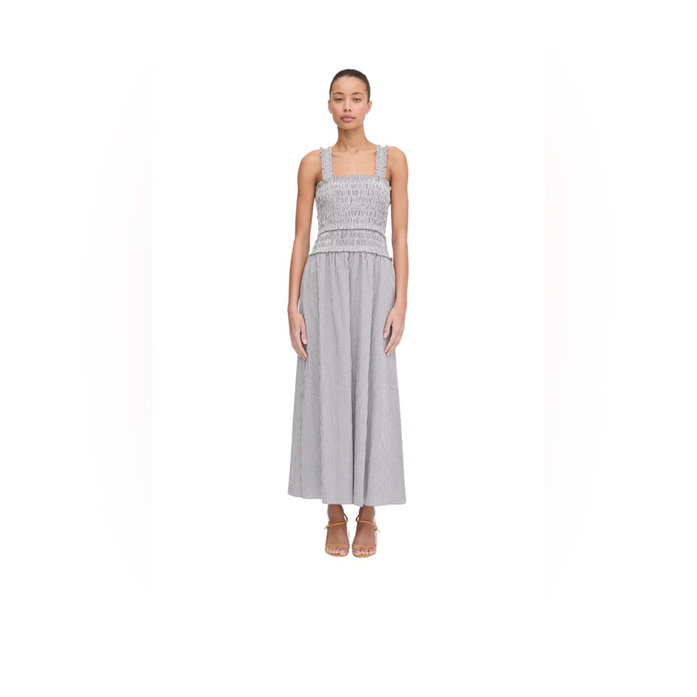 Hill House Chocolate Gingham Smocked Maxi Dress 100% Cotton